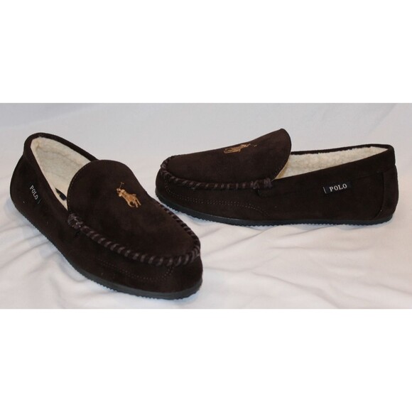 NIB Polo Ralph Lauren Men's Suede Moccasin Slippers BROWN SZ 8 - Picture 3 of 6